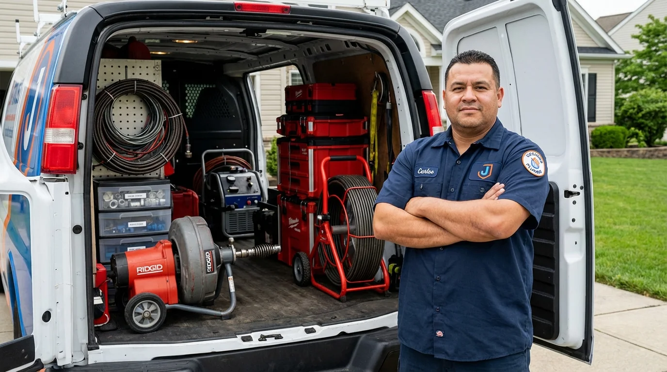 Professional drain cleaning equipment and Johns Plumbing LLC plumber in Thornwood