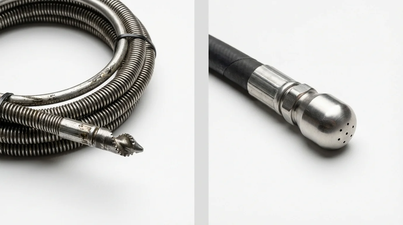 Drain snake cable and hydro jetting nozzle used for drain cleaning in Thornwood, NY