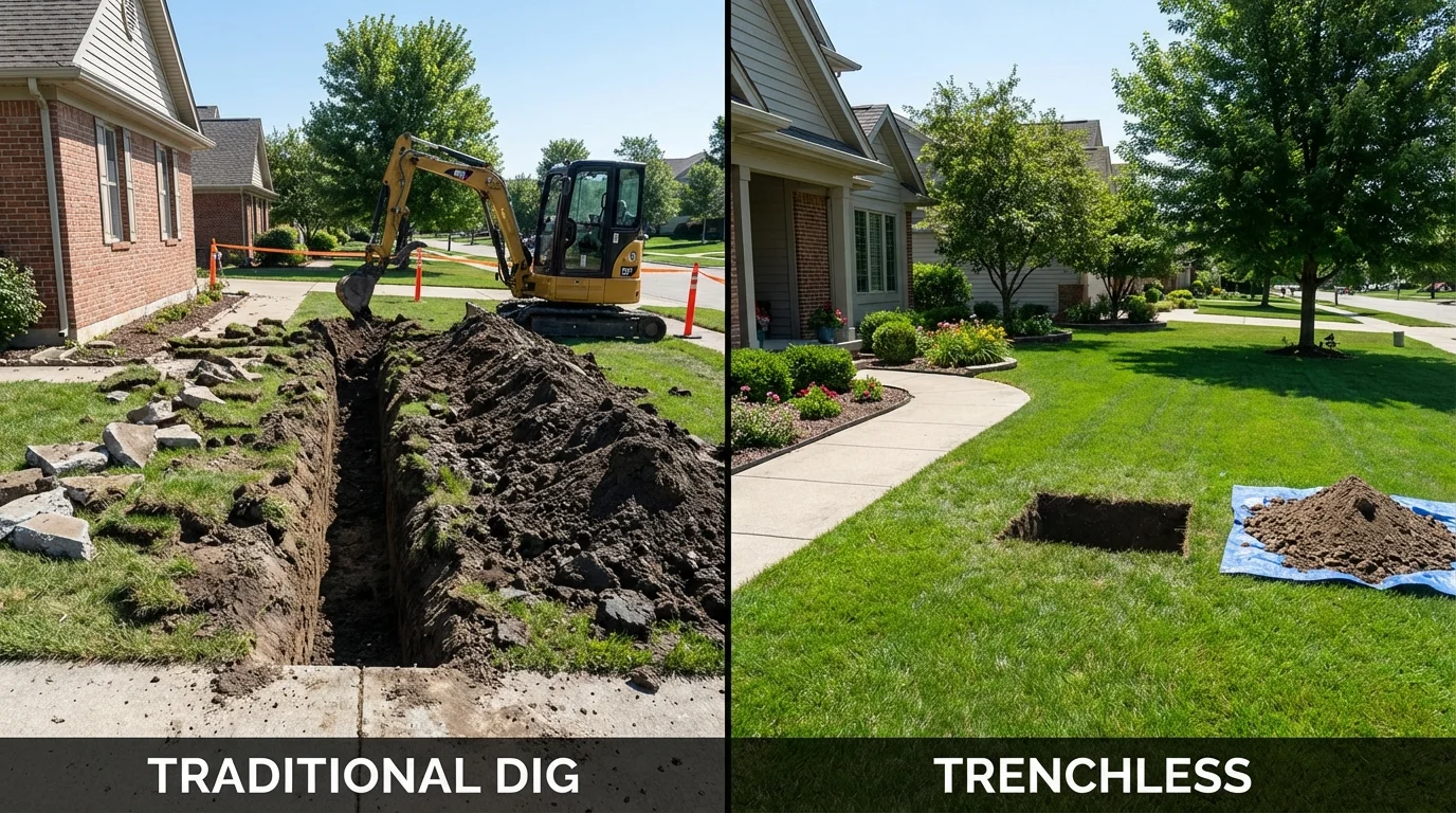 Trenchless sewer repair with minimal yard damage versus traditional excavation in Thornwood, NY